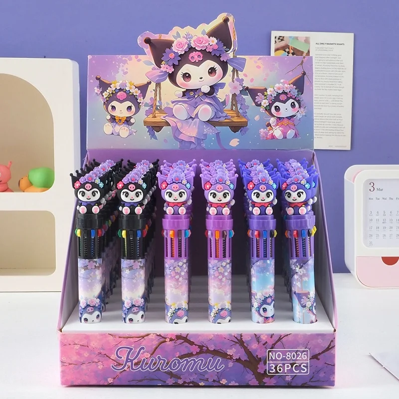 

36pcs/lot Kawaii Sanrio Kuromi 10 colors Ballpoint Pen Cute Press Ball Pens School Office Writing Supply