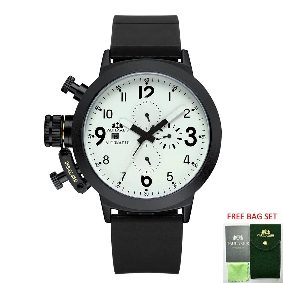 ساعة أوتوماتيكية للرجال ميكانيكية ذاتية الرياح قارب مطاطي حافظة برتقالي أزرق أصفر رمادي موضة اليد اليسرى U