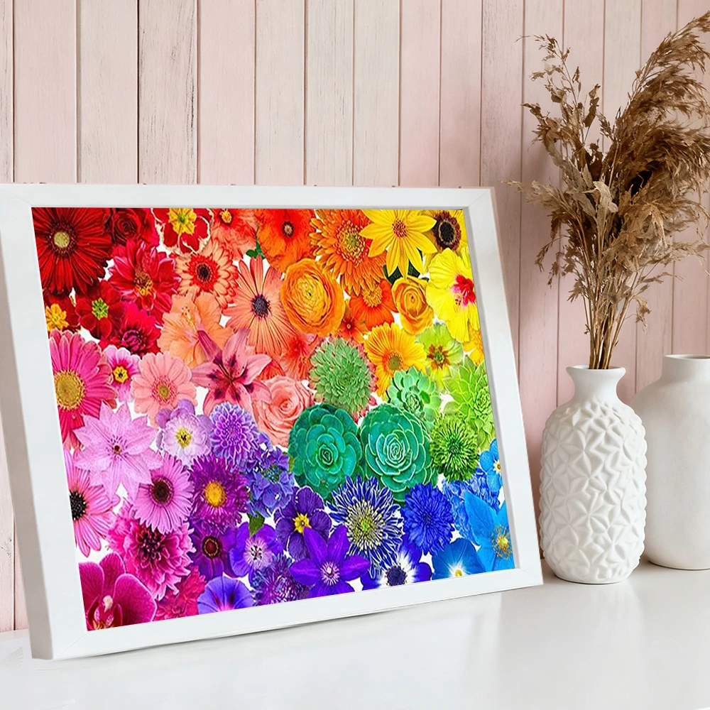 HUACAN Diamond Art Kits Flower Colorful Rose Home Decor  Rhinestones Chrysanthemum Floral Painting 5d Full Square Round view 3