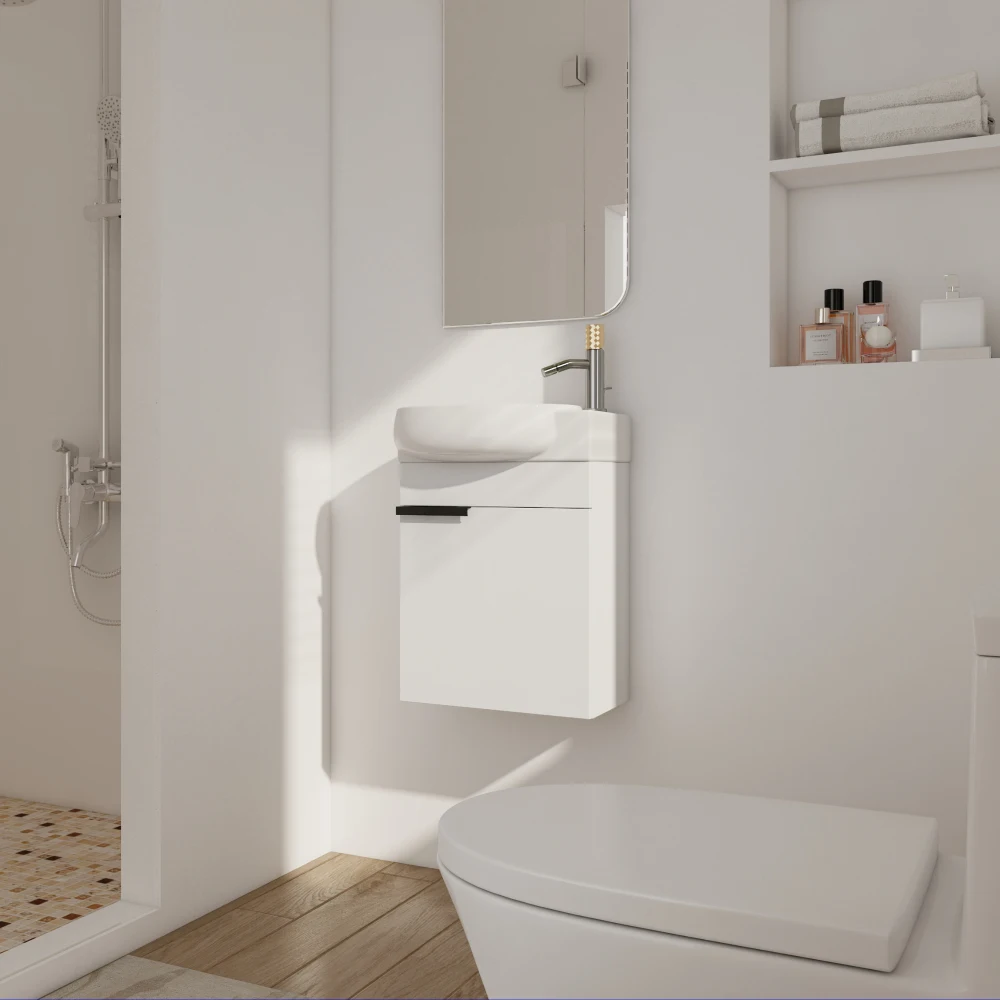 Floating Bathroom Vanity with Sink Modern Cabinet Small Wall Mounted Bathroom Vanitiy with Soft-Close Door White