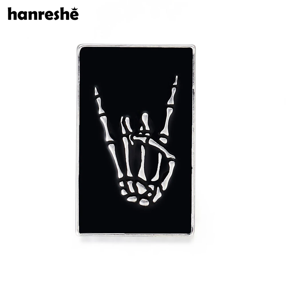 Hanreshe Enamel Funny Stuffed Bonesbrooch Pins Rap Gesture Hand Bones Personality Medical Jewelry Lapel Badge Gift Collection