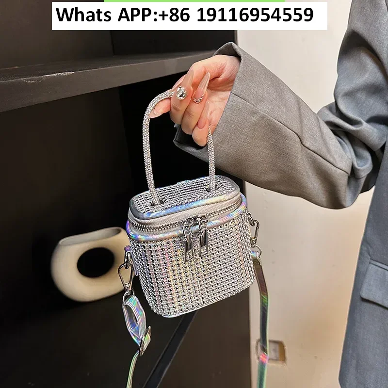 

trendy bright diamond PU portable bucket bag with texture and internet celebrity Instagram shoulder crossbody bag