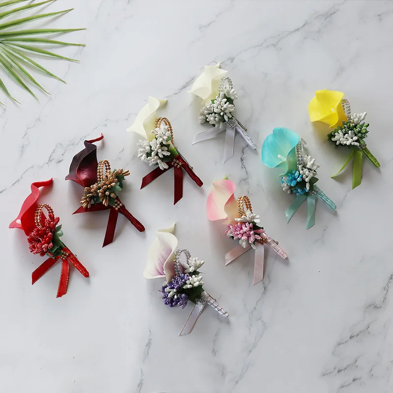 Handmade Estilo Europeu Nupcial e do noivo Lapela, PU Ferradura, Broche De Casamento, Dança Festa Simulação Bouquet