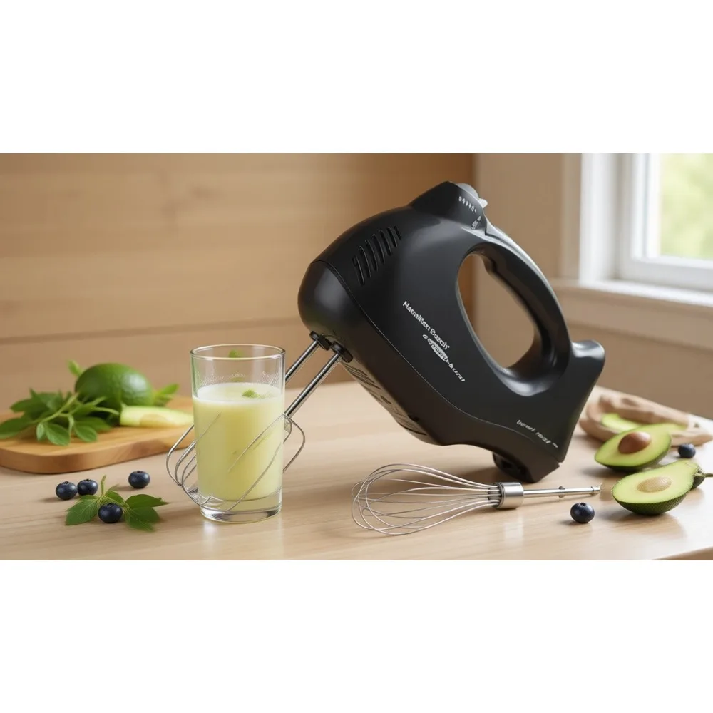 

6-скоростной ручной миксер с кейсом для хранения, быстрыми насадками-венчиками, мощностью 250 Вт, подставкой для чаши, черный