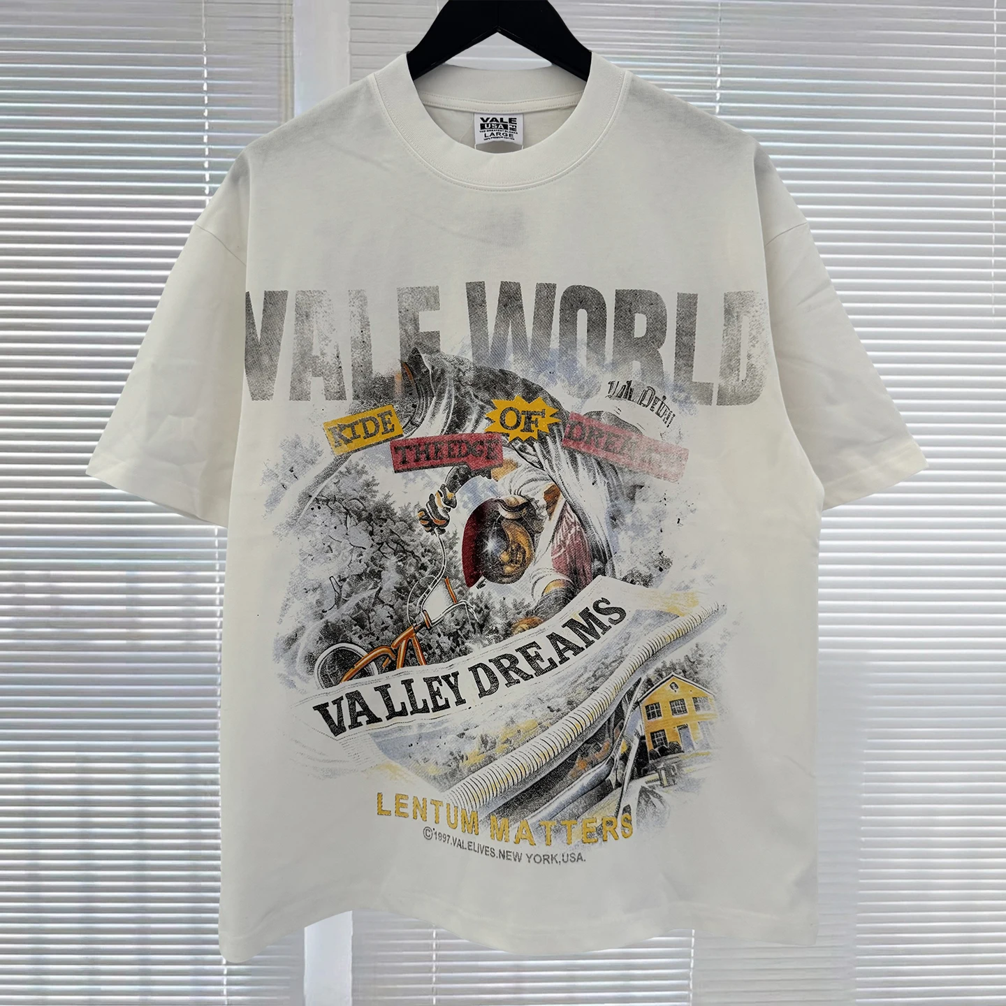 American Style White Ink Direct Print Cycling Poster Loose Casual Short Sleeve Men's T-Shirt Versatile Comfortable round Neck...