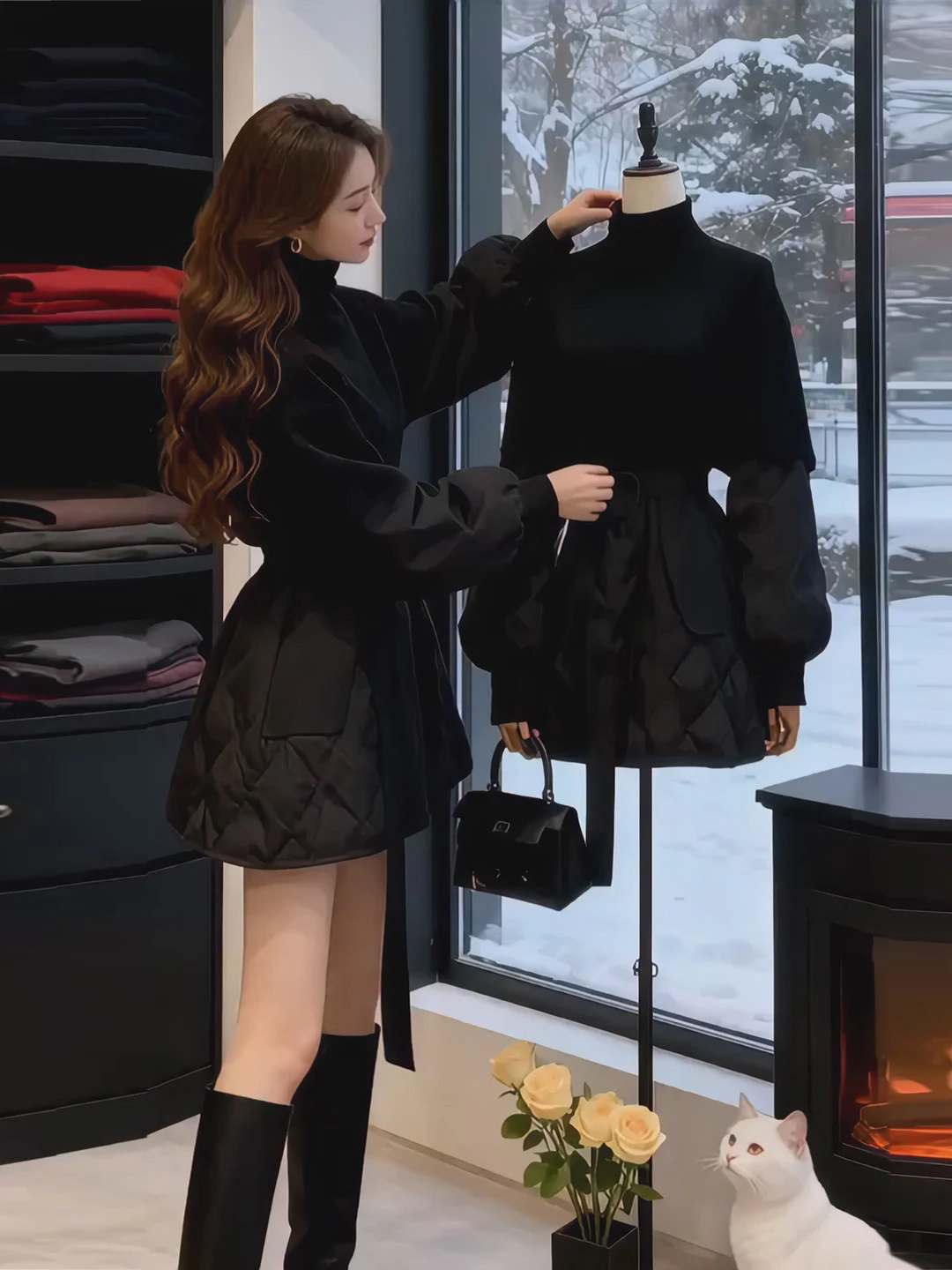 

Slimming Bla Mid-Length Women's down Jaet Cozy Warm Sli Commute Sle 90% down Filling Long Sve Regular Fit