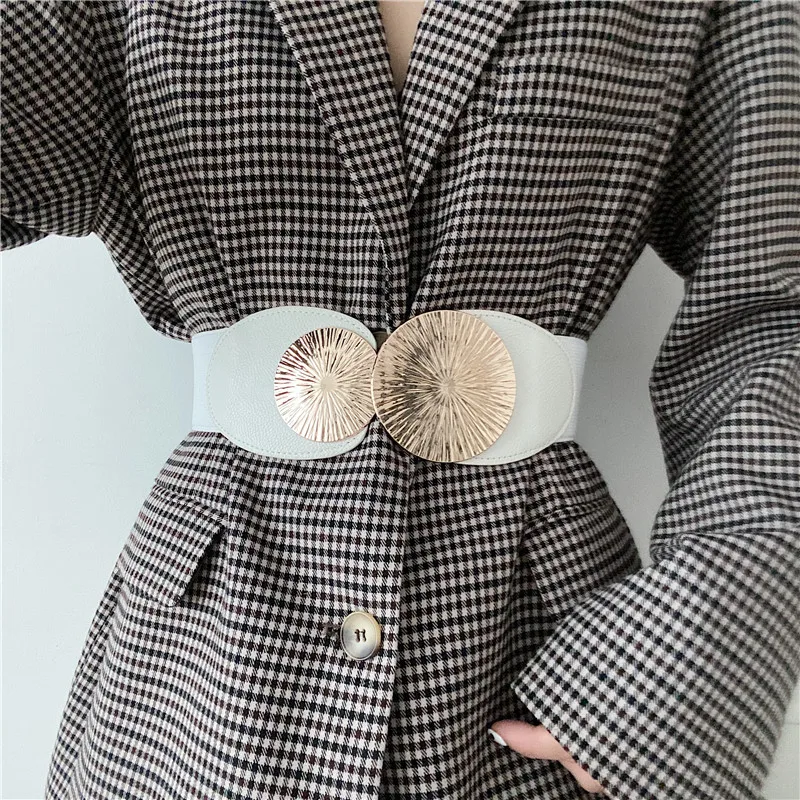 تصميم شخصي جديد Cummerbunds لمعطف الموضة سليم مثير واسعة مطاطا مشرق دائرة كبيرة مشبك أحزمة الخصر للنساء #3