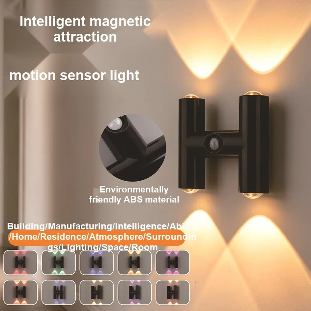 Motion Sensor Wall Lamp USB Rechargeable Magnetic LED Night Light PIR Induction Lighting for Bedroom Hallway Stairs Cabinet
