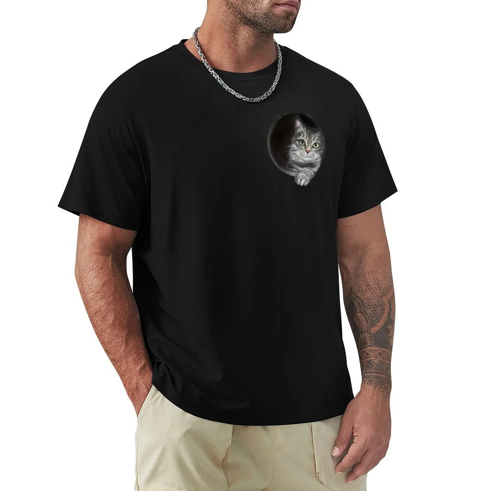 Gato, escondite del gato, dibujado por Anna Czarnecka, camiseta con estampado de estilo urbano