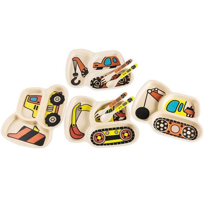 Kids Plates Set, Plate Fork And Spoon 3-Piece Set - Toddler Plates Dinnerware Dinner Dish Set Baby Feeding Divided Plate