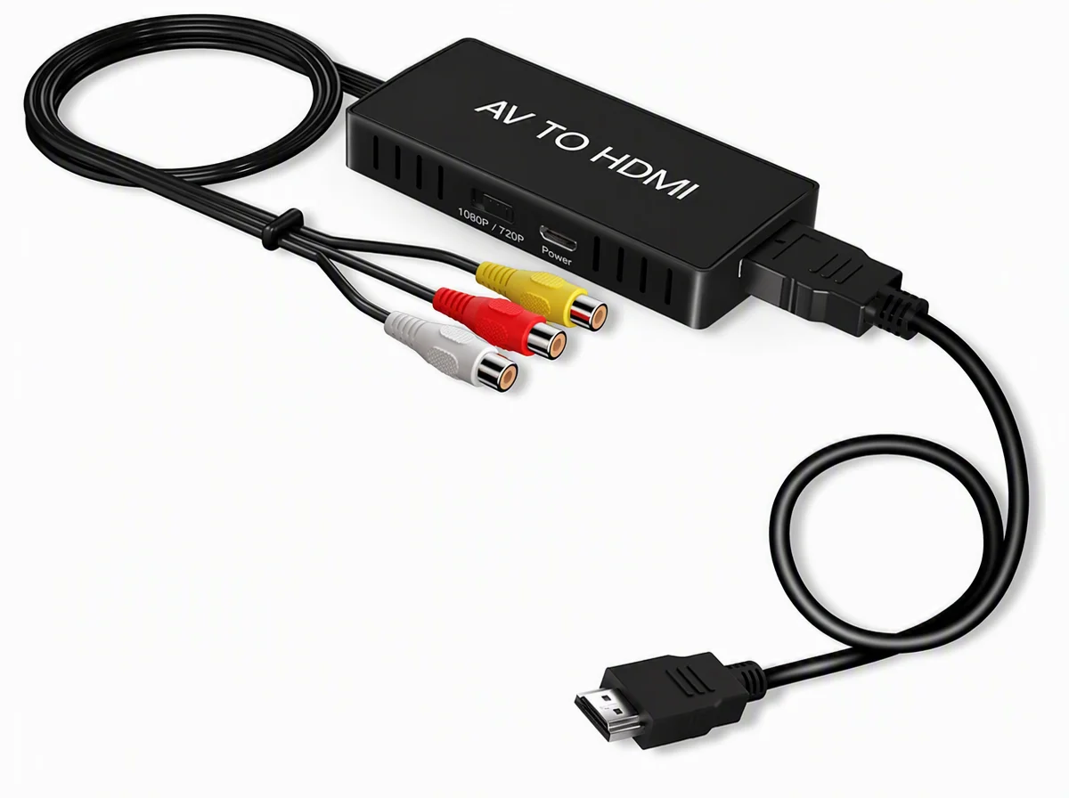 RCA to HDMI Converter, AV to HDMI Converter, 1080P Mini Composite to HDMI Adapter, Support PAL/NTSC for PC, Laptop, TV, WII, PS1, PS2, PS3, STB, VHS, VCR, Blue-Ray DVD Players