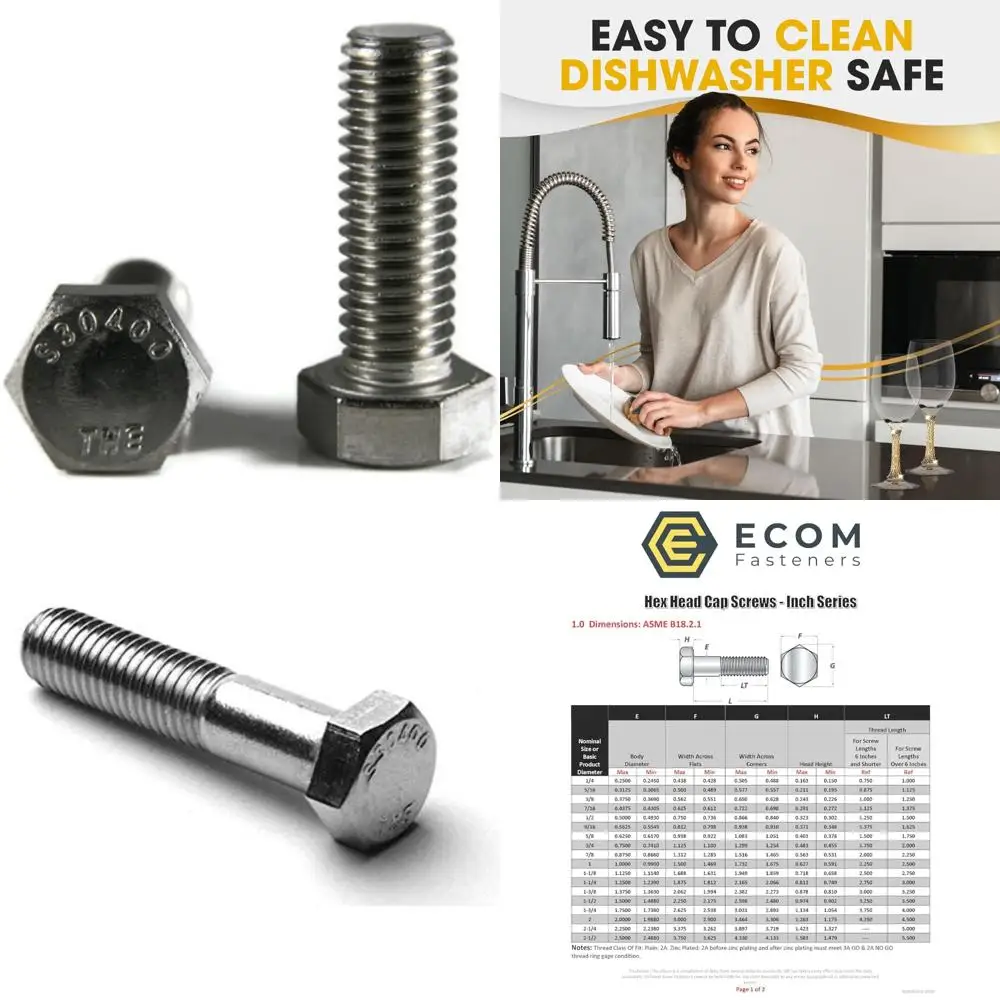 

Винты с шестигранной головкой из нержавеющей стали, класс 18–8, грубая резьба, 9/16-12 x 1 1/4 дюйма, упаковка из 25 шт., шестигранные болты с полной резьбой