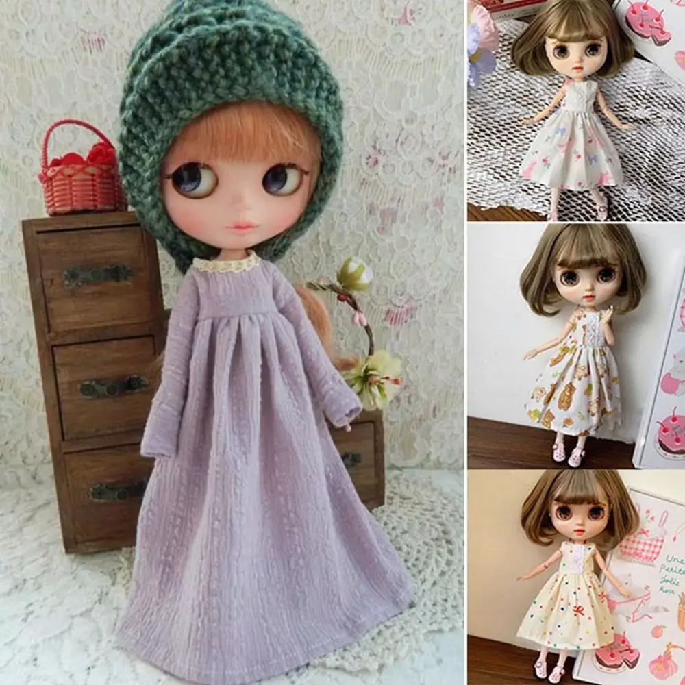 Fashion Sleeveless Printed Dresses Mini DIY Accessories Vintage Clothes Cute Dolls Princess Dress for azone ob24 Dolls