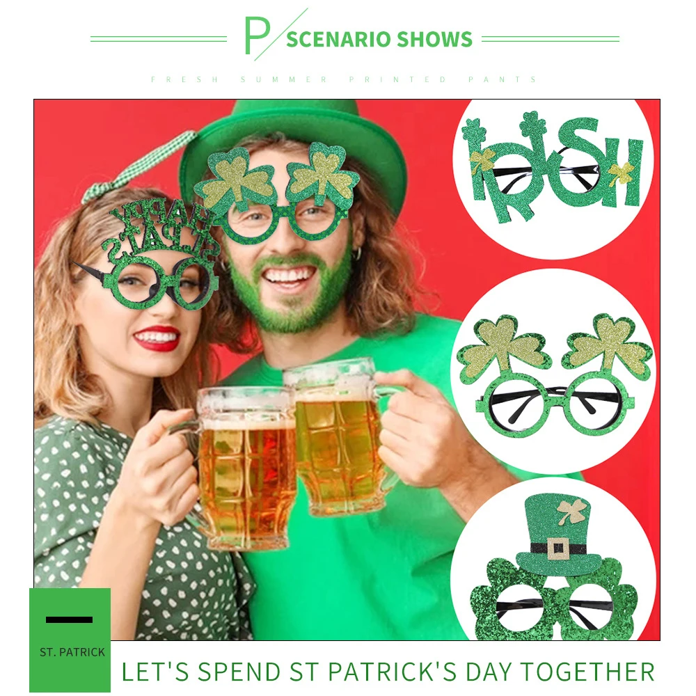 Irish Festival Glasses for Women and Men Kids Saint Patrick'S Day Party Decoration Green Hat Clover Accessories Children