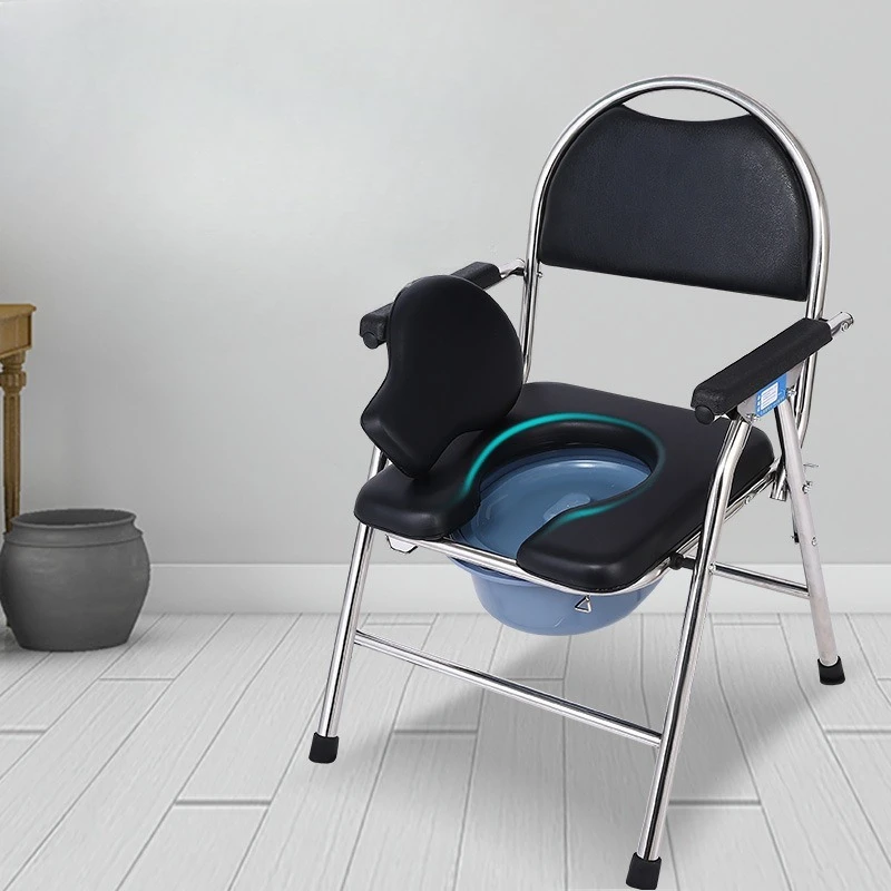 Commode Chair Folding Toilet Seat Portable Potty Heavy Duty Frame Space Saving Design for Elderly Home Care