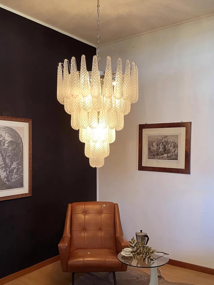 Handmade Drop Glass White Pink Blue Vintage Chandelier Italy Design Trendy Lighting Fixture Led Living Room Decor Stair Lamp