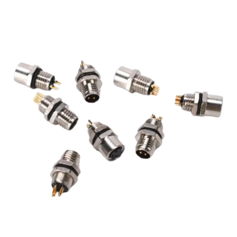 M8 aviation plug waterproof connector flange base 3-core 4-pin hole male and female sensor welding-free straight and elbow metal