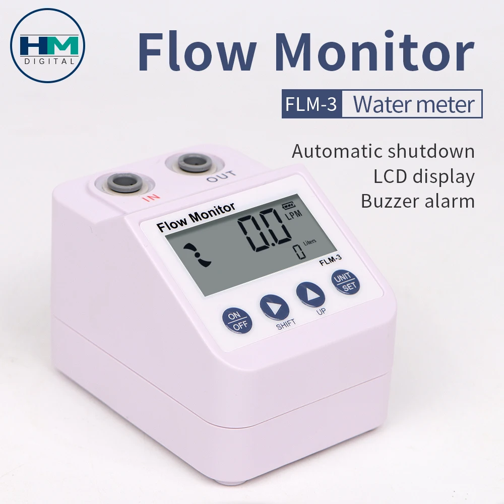 Medidor de Fluxo Automático com Display Lcd Monitor Digital Fluxômetro de Água Alarme Buzzer Power Save Função Flm3 4