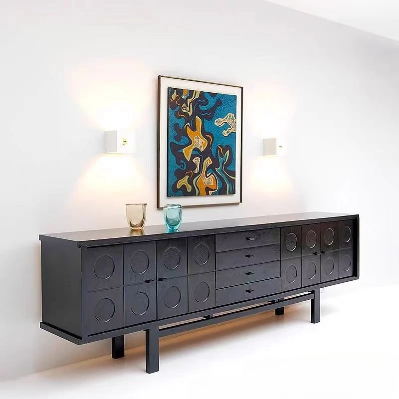 

Тумба под телевизор из массива дерева, ретро-черная, для гостиной, настенный шкаф для хранения