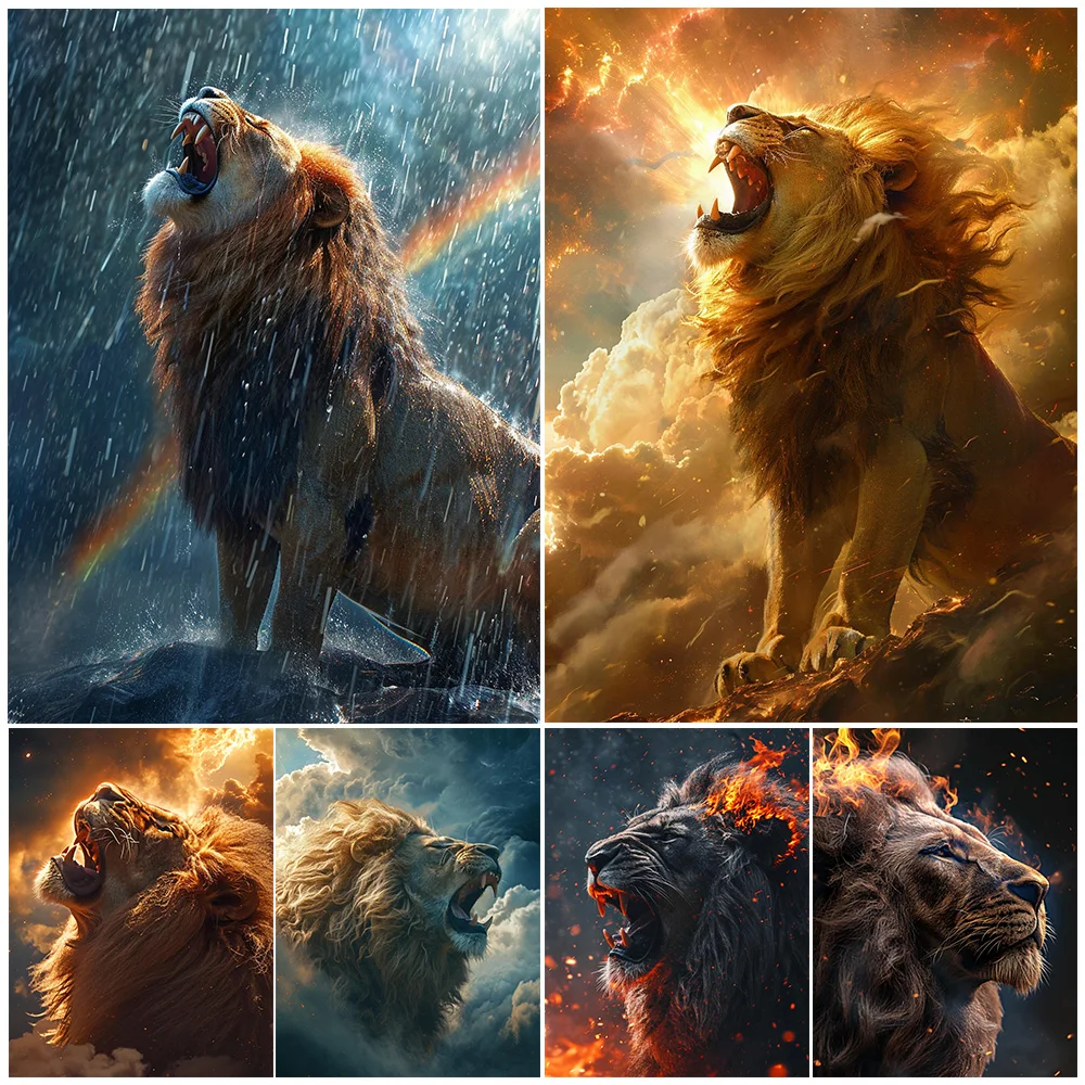 Wild Animals Tiger Lion Growl with Fire Posters Wall Pictures For Living Room Nordic Poster Wall Art Canvas Painting Unframed