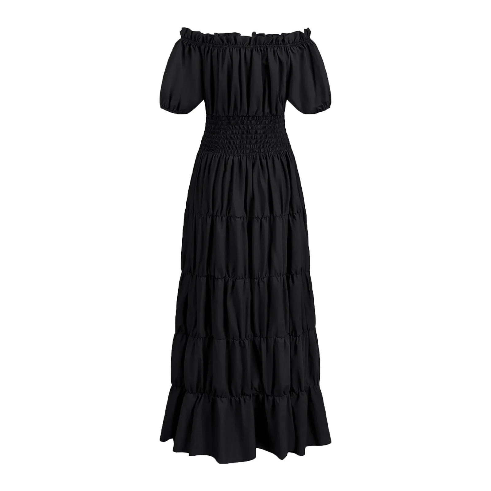 Vestido elegante Medieval renacentista para mujer, vestido largo plisado Retro victoriano de manga corta con hombros descubiertos y cintura ahumada, vestido de disfraz