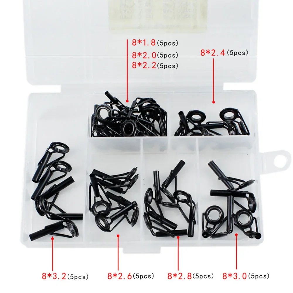 40Pcs/Box Fishing Rod Guide Ring for Top Tip Repair Kit Set 8# DIY Stainless Steel Frames Ceramics Tools Fish Tackle Accessories