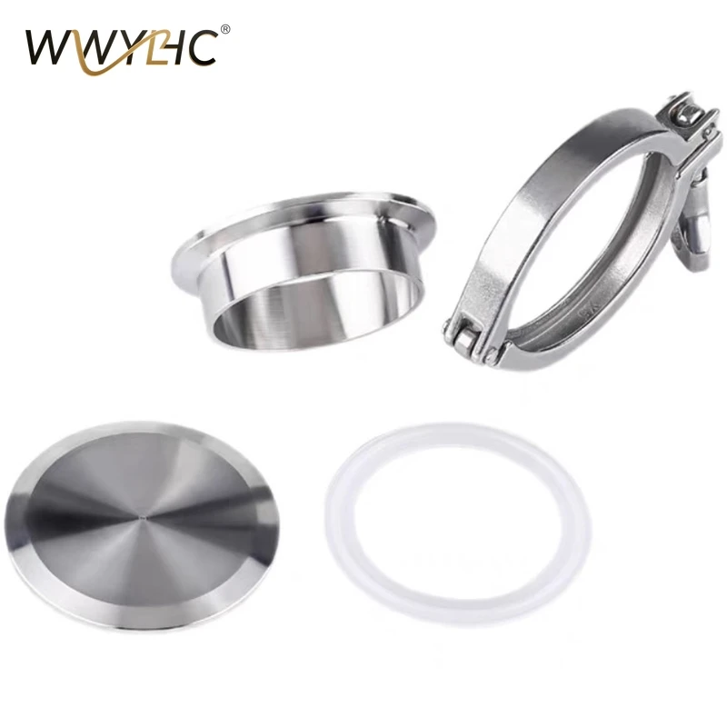 Union 19mm-168mm Pipe O/D Sanitary Weld Ferrule + End Cap + Tri Clamp + Silicon Gasket 304 Stainless Steel for Homebrew