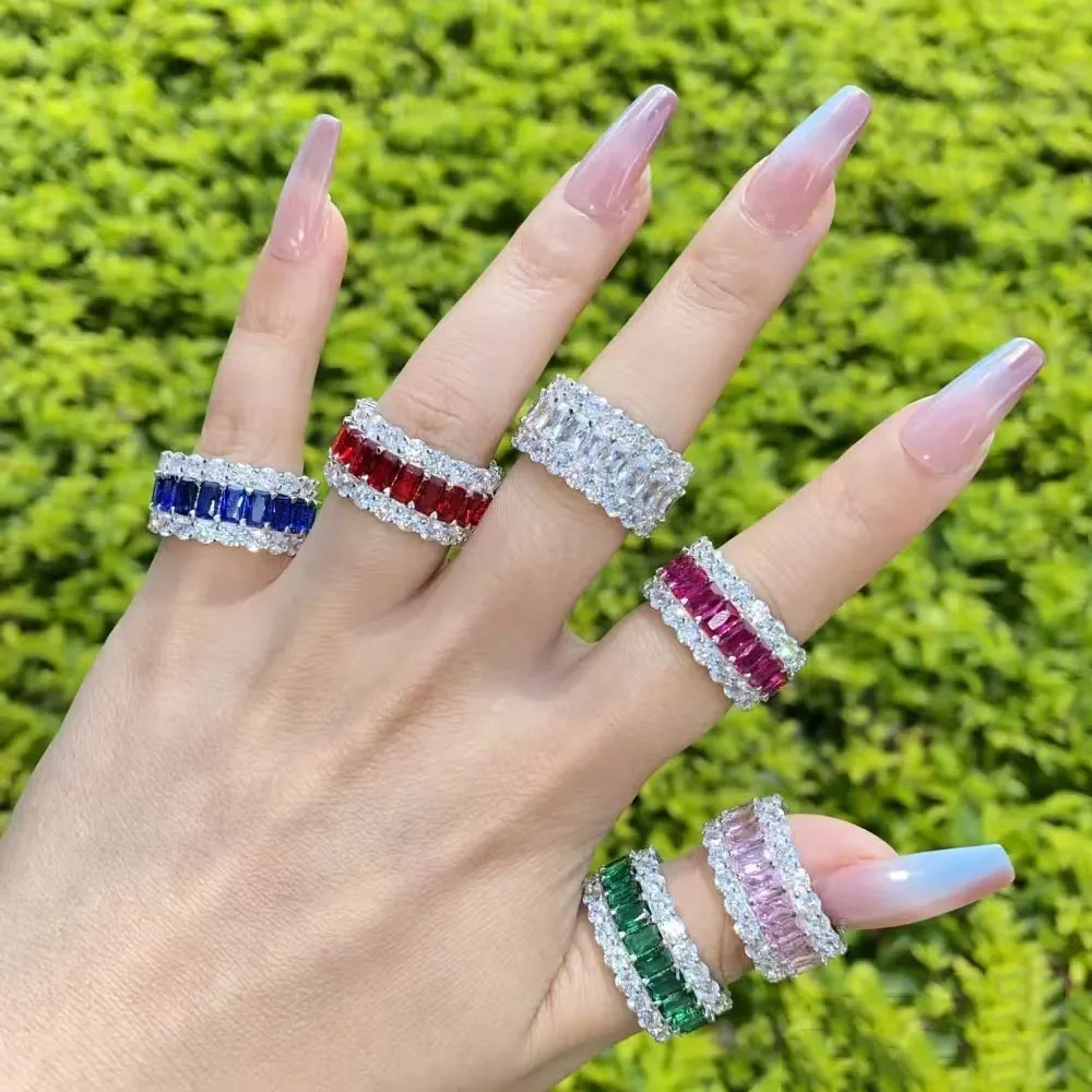 S925 silver-plated colored shiny zircon ring for women's fashionable wedding birthday jewelry gift