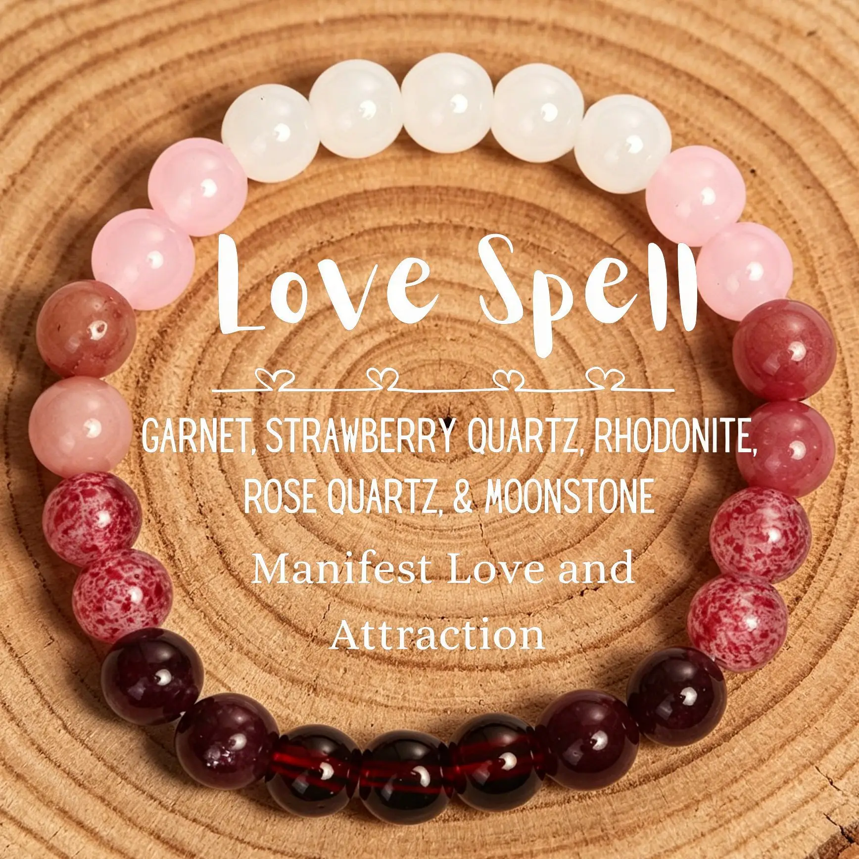 Elegant Romantic Love Spell Bracelet Natural Mixed Pink Gemstone Beads for Women Love Attraction Yoga Daily Wear Jewelry Gift
