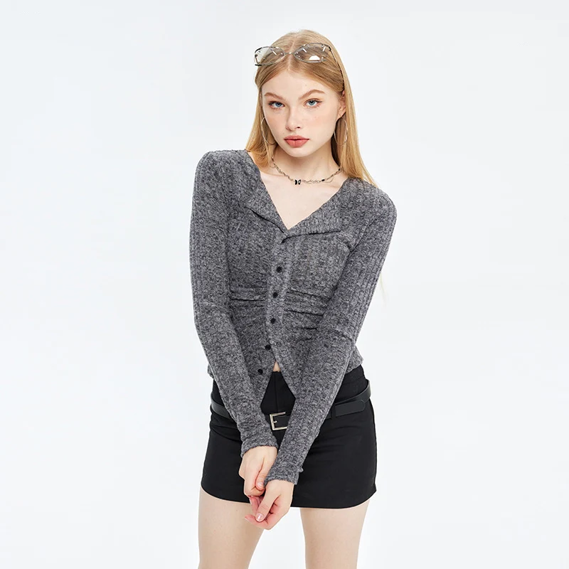 TFETTERS Brand American Women Shirt 2024 New Autumn Sexys Popular Fashion Knit Shirt femmine ricamo a righe vestiti economici