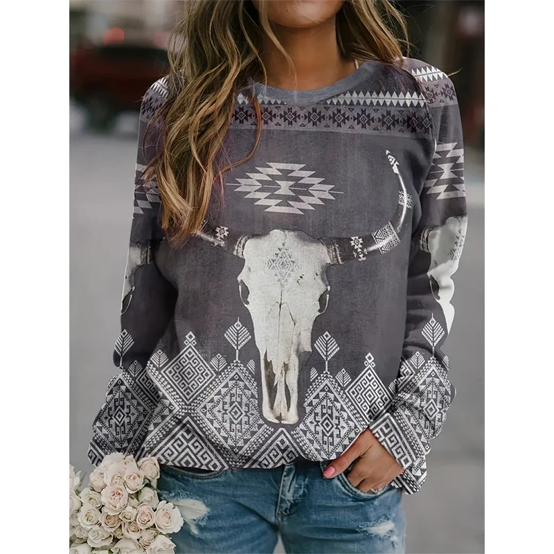 Western Aztec Ethnic Style Indians Sweatshirts Horse 3D Print Retro Hoodies Women Hoodie Oversized Pullovers Woman Tops Clothing