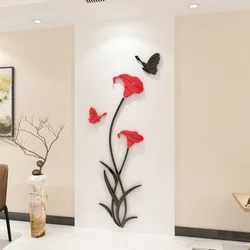 DIY Acrylic Mirror Wall Sticker Lily Flower 3D Wall Decoration Wallpaper Home Living Room Decor High-end Accessories Mural