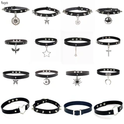 Punk Gothic Choker Necklaces For Women Girls Rivet Butterfly Bell Star Heart Cross Collar Necklaces Fashion Jewelry Gifts