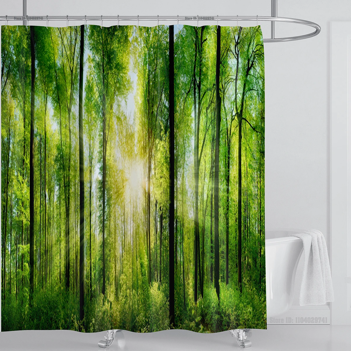 Modern 3D Printing Forest Refreshing Scenery Shower Curtain Waterproof Landscape Green Plant Mountain With Hooks Bathroom Decor