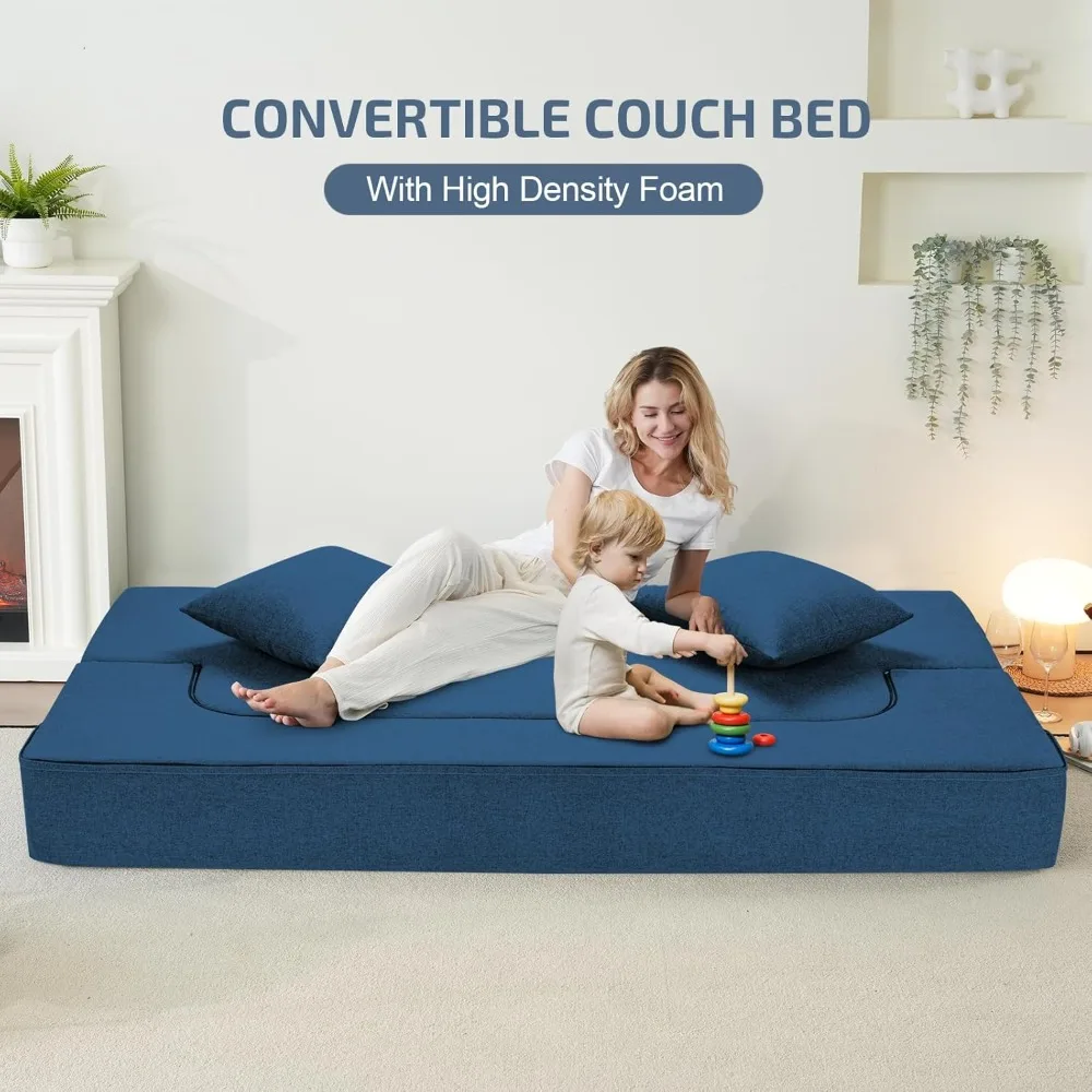 Sofá-cama conversível com travesseiros – Cadeira dobrável e sofá-cama com capa lavável e colchão de espuma viscoelástica