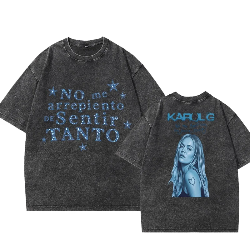 Karol G Neues Album Grafik-T-Shirts „No Me Arrepiento De Sentir Tanto“ T-Shirt Lateinamerikanische Musik Blaue T-Shirts für Männer und Frauen mit Rundhalsausschnitt – Detail 4