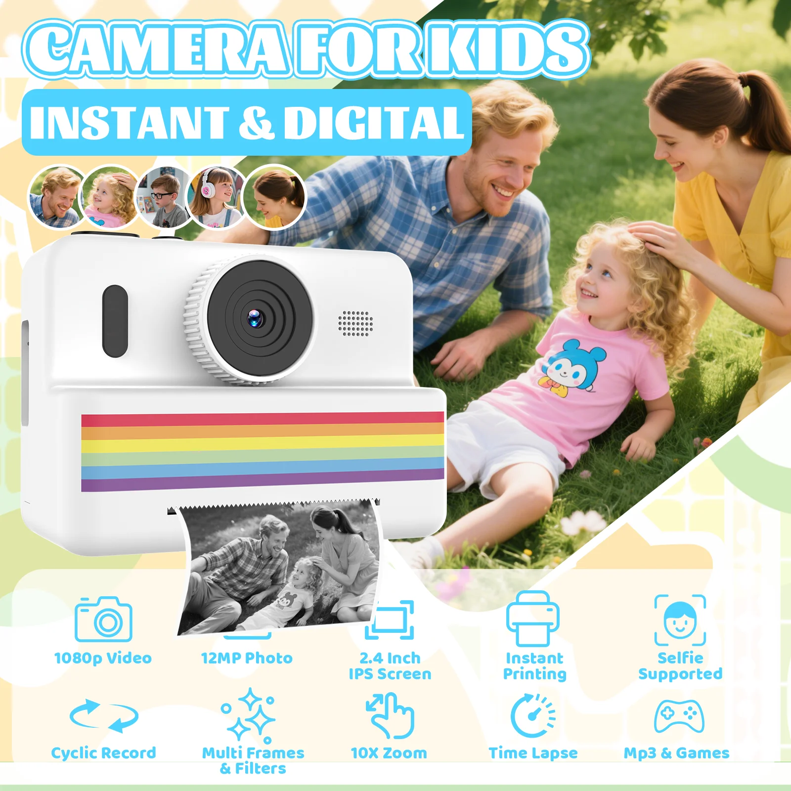 Kids Digital Camera with Mini Printer 2.8inch HD Video Portable Thermal Instant Photo Print Children Photography Toy Gift