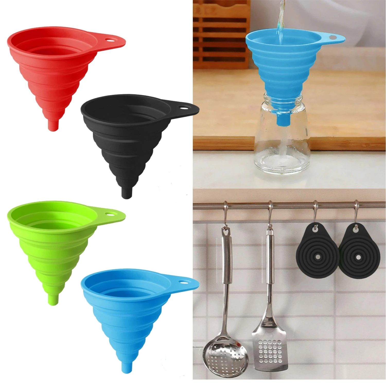 Silicone Folding Funnels Portable Kitchen Universal Funnel Liquid Fill Transfer For Fuel Beer Oil Filling Bottles Kitchen Tools