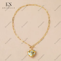 Natural Larimar Heart Pendant Classic Chain Necklace Statement Jewelry Fashion LOVE Gifts Dropshpping