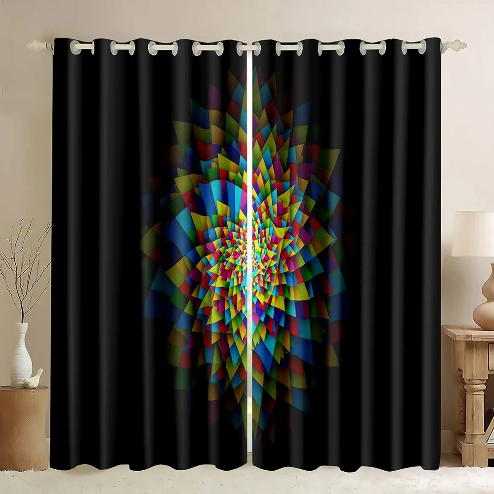 Geometric Print Blackout Curtain,Abstract Style Composition Cube Angular Polygon Design,Decorative Window Curtain for Bedroom