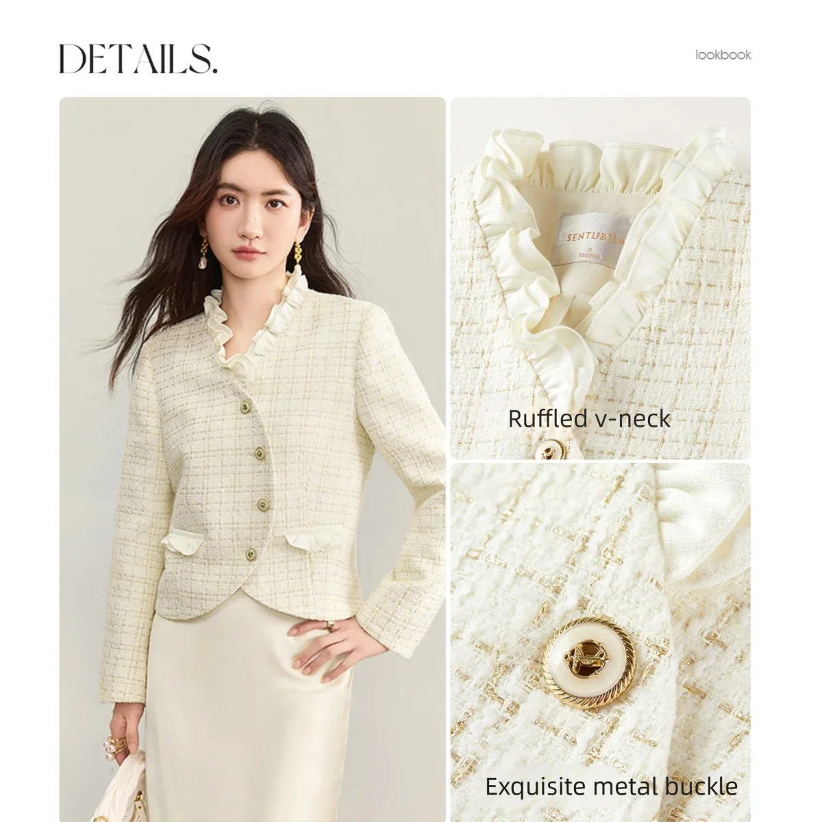 SENTUBILA, abrigo corto para mujer, otoño 2025, solapa con cuello en V, manga larga, ligero, ropa de oficina para ir al trabajo, Top de moda Q53WA3435