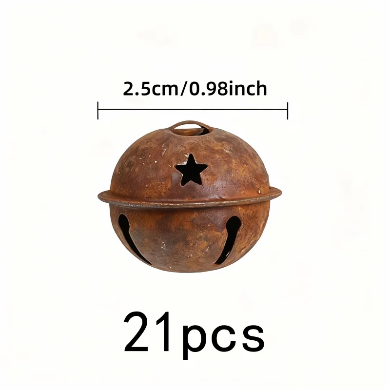 Antique Style Bells 21 pcs, Easy Hang Loop Top, Vintage Rusty Finish, for Garden Outdoor Ornament, Multipurpose