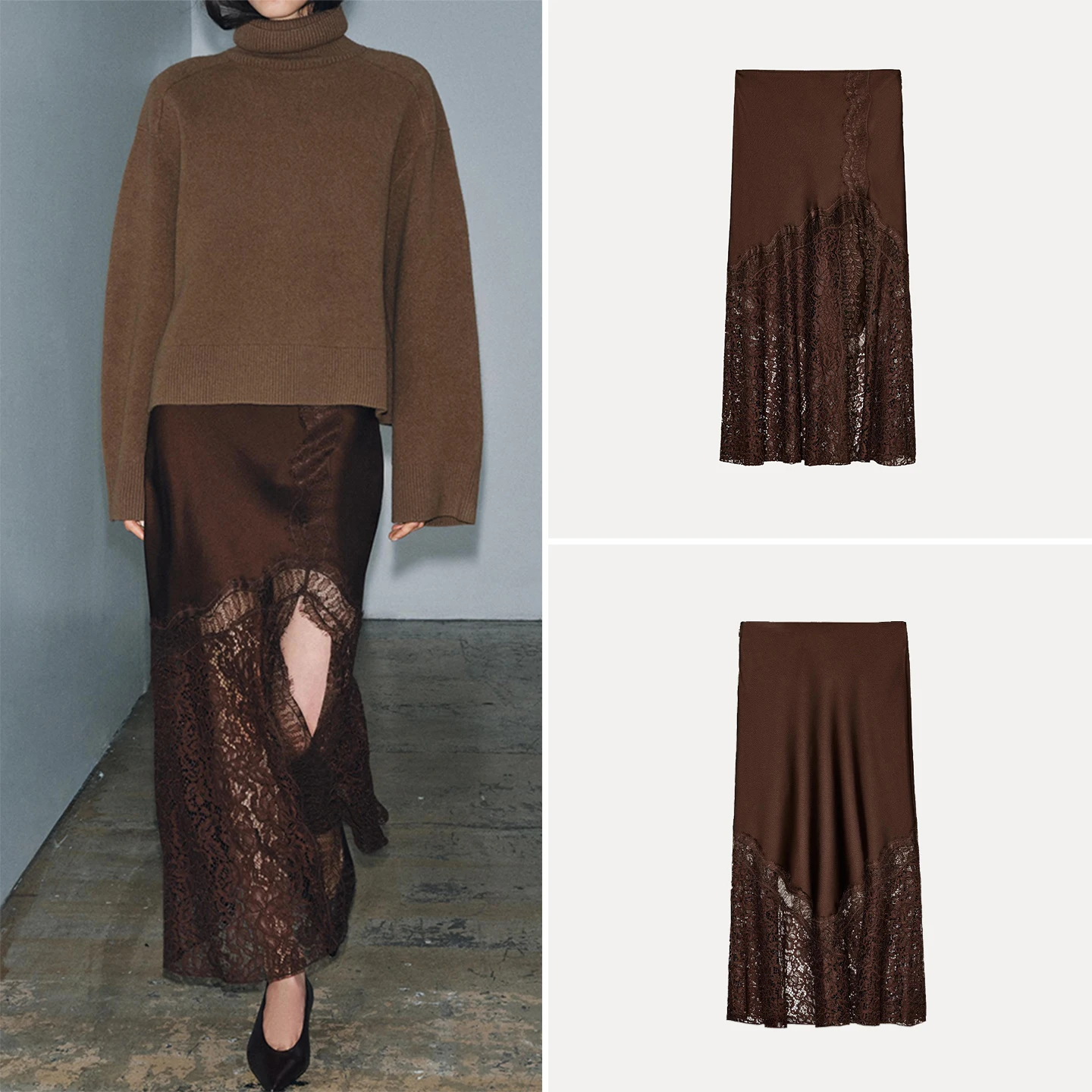 

Z 2025 New Faionable Versatile Lace Trimmed f Skirt Ele Personali Match All Ladies mid Waist Stand Fit