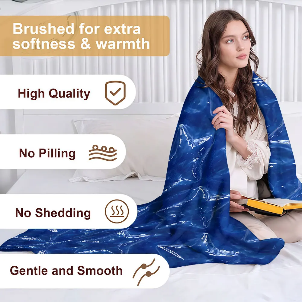 Blue Star Bubble Texture Soft Warm Flannel Blanket Lightweight Cozy Christmas Halloween Home Decor Room