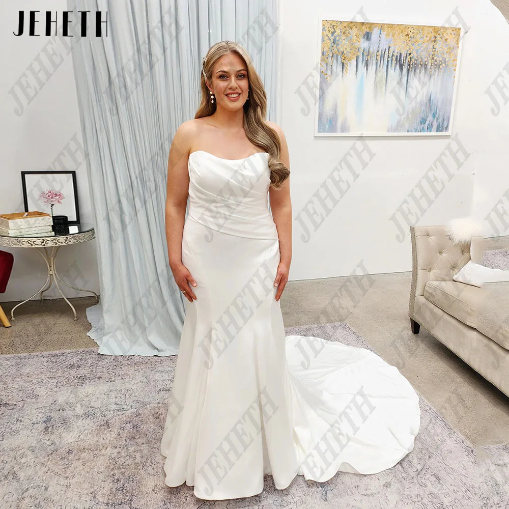 JEHETH Elegante Vestidos de Noiva Plus Size Sem Mangas Strapless Zipper Voltar VestidJEHETH Elegantes Vestidos de Casamento Plus Size Sem Mangas Strapless Zipper Voltar Noiva Vestidos Sereia Cetim vestidos de boda 2023