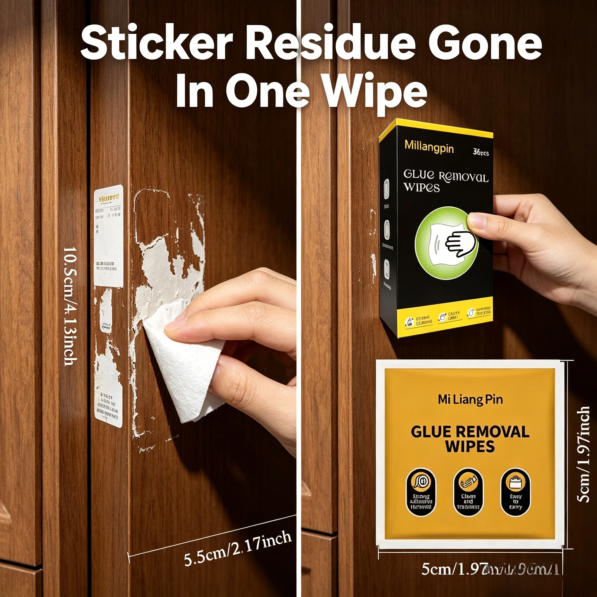 Adhesive Residue Remover Wipes, Easily Remove Long-Standing Adhesive Residue, Individually Wrapped for Convenient Carrying.