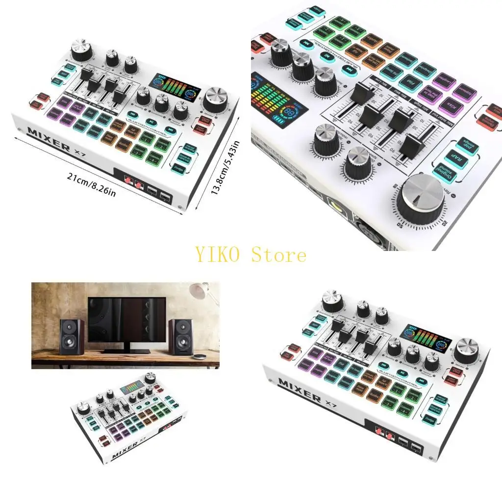 

K32C Sound Mixer With Effects Live Sound Card LED Light with Voice Changer Sound Effects for Streaming Recording Karaoke