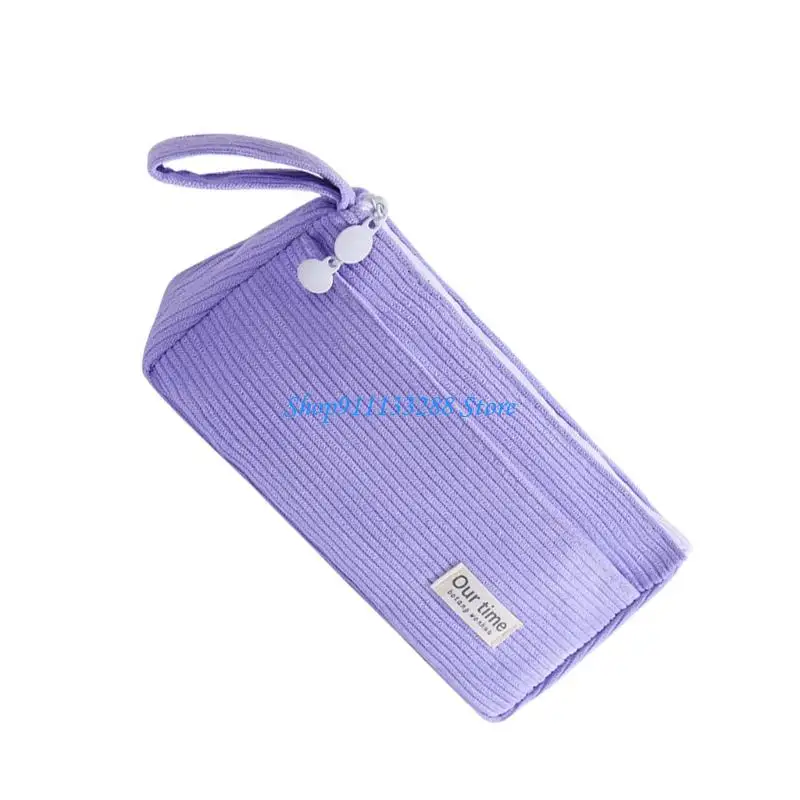 G88D Large Capacity Pencil Case Double Layered Corduroy Pen Pouches 2 Compartment