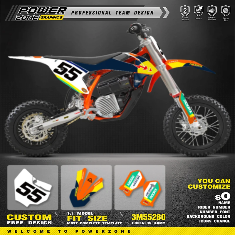 PowerZone Custom Team Graphics Backgrounds Decals For 3M Stickers Kit For KTM SX50 2016 2017 2018 2019 2021 SX50cc Number 02