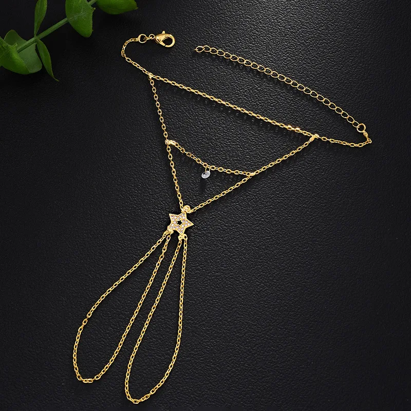 Cross-border hot sale five-pointed star bracelet accessories fashion versatile diamond ring bracelet integrated chain bracelet